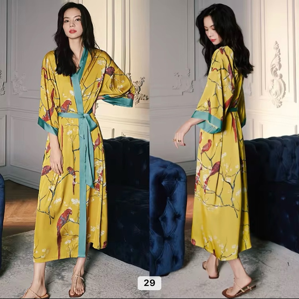 Elegant Yellow and Teal Women's Kimono Robe